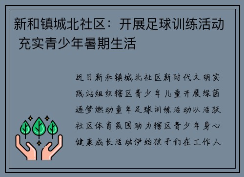 新和镇城北社区：开展足球训练活动 充实青少年暑期生活